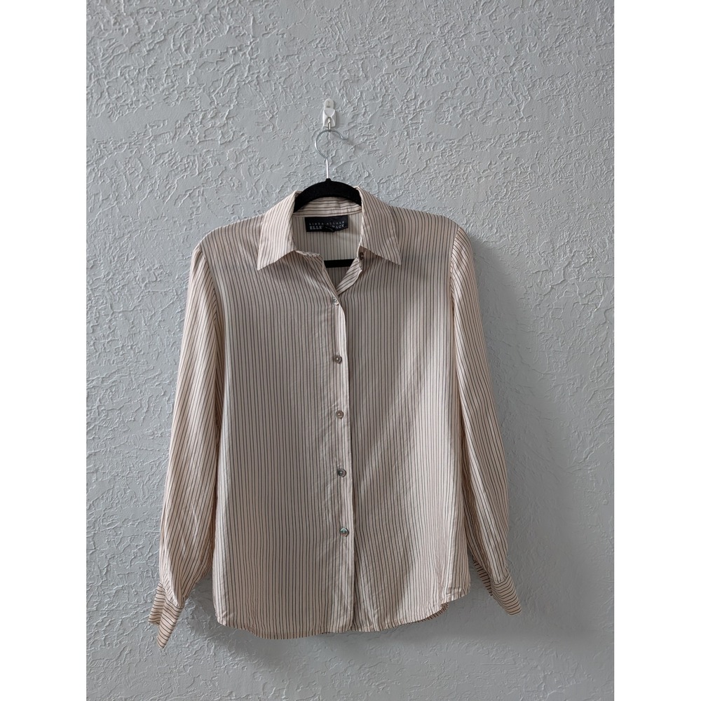 Linda Allard Ellen Tracy Vintage Silk Shirt Womens 2 Pink Pinstripe Long Sleeve